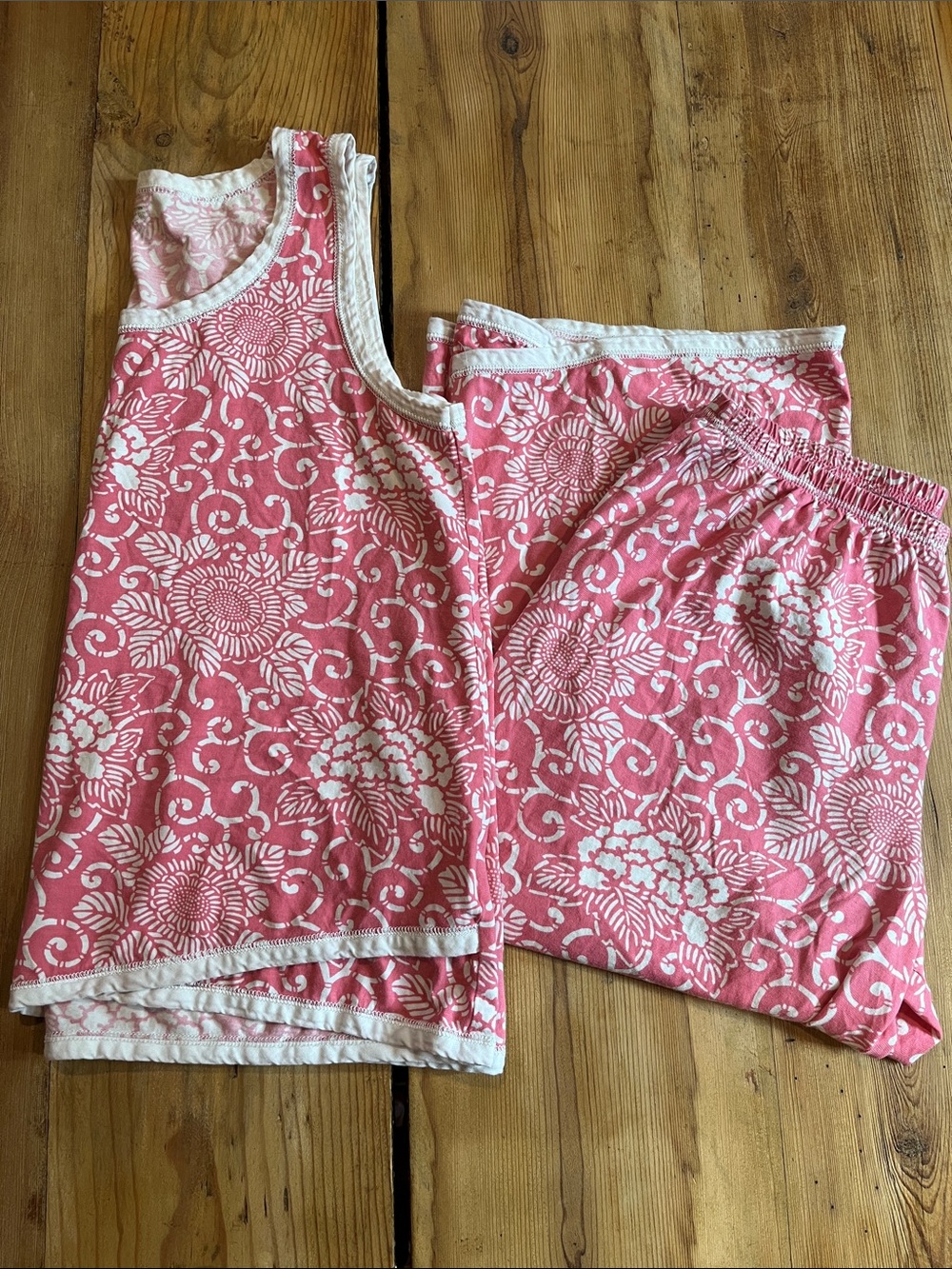 GARNET HILL Green Cotton XS Pink Asian Wrap Floral Printed Pajama Set 2-Pc